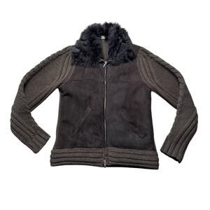 PAL ZILERI Leather Bomber Jacket Brown Fur Trim Men's Size Medium 48 Sweater